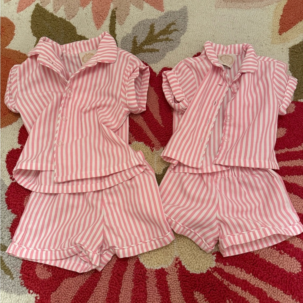 The Beaufort Bonnet Company Pink and White Striped Pajama Set